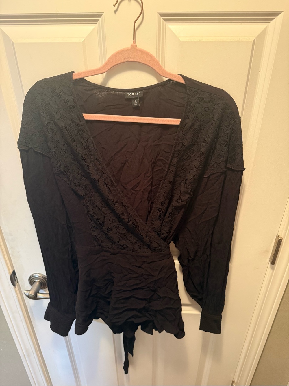 torrid Black Lace-Detail Wrap Blouse